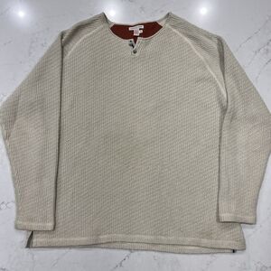 Carbon 2 Cobalt Mens XL Classic Henley Sweater Beige Cream Textured Cotton  EUC